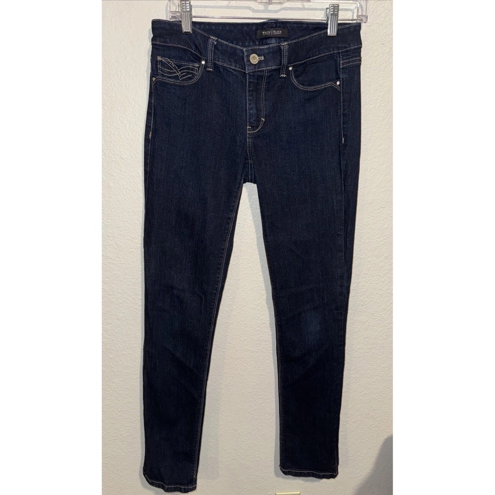 White House Black Market Jeans Slim Leg Womens Size‎ 4R Dark Blue Jeweled WHBM